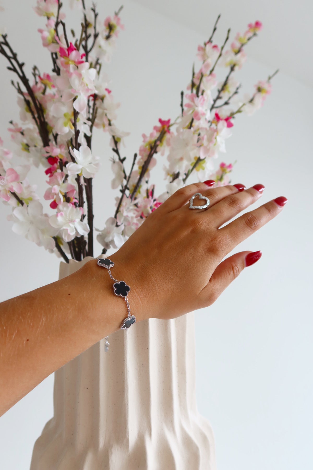 Klaver Armband Zilver - Zwart