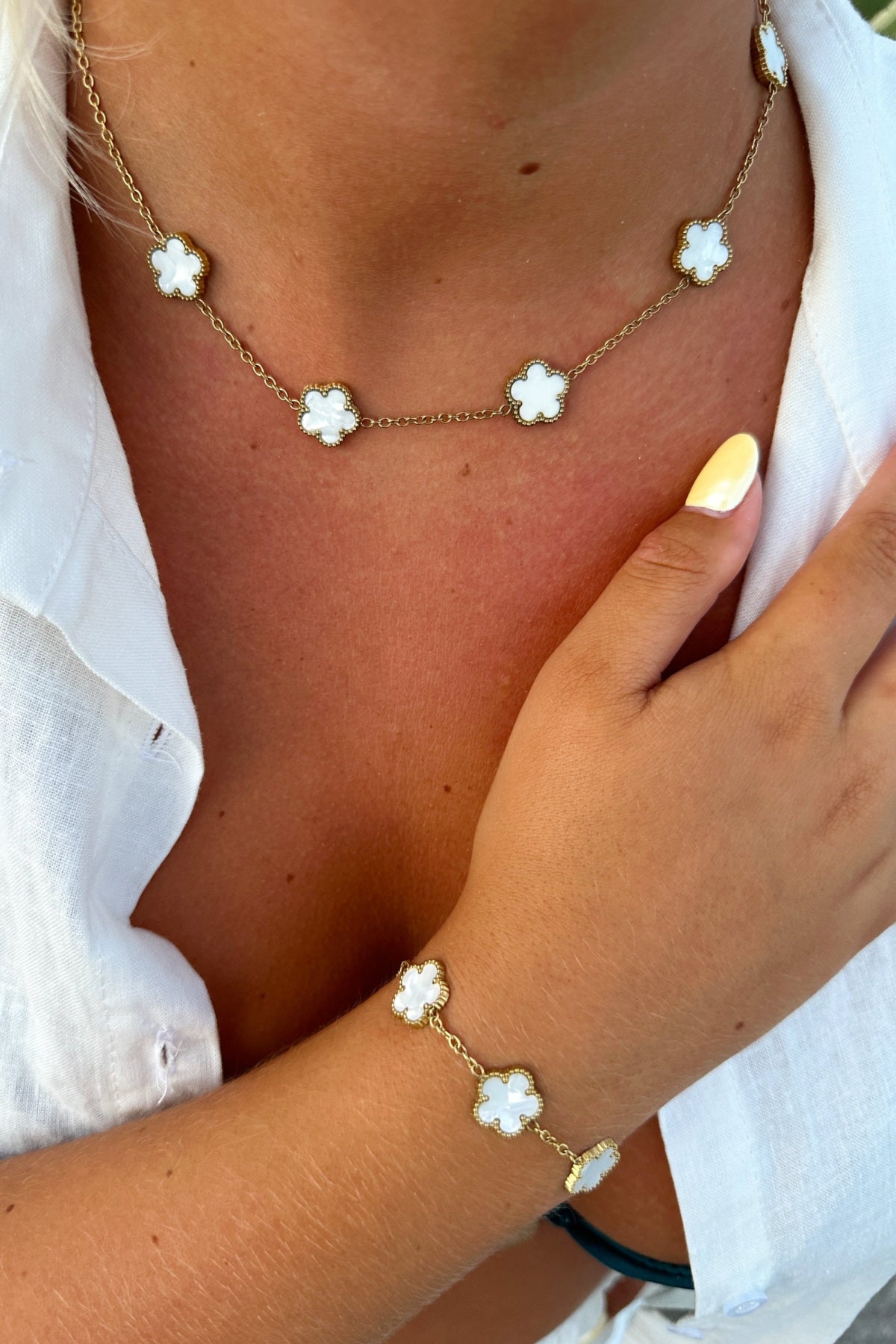 Klaver Ketting Zilver - Wit