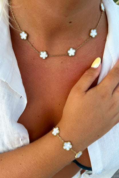 Klaver Ketting Zilver - Wit