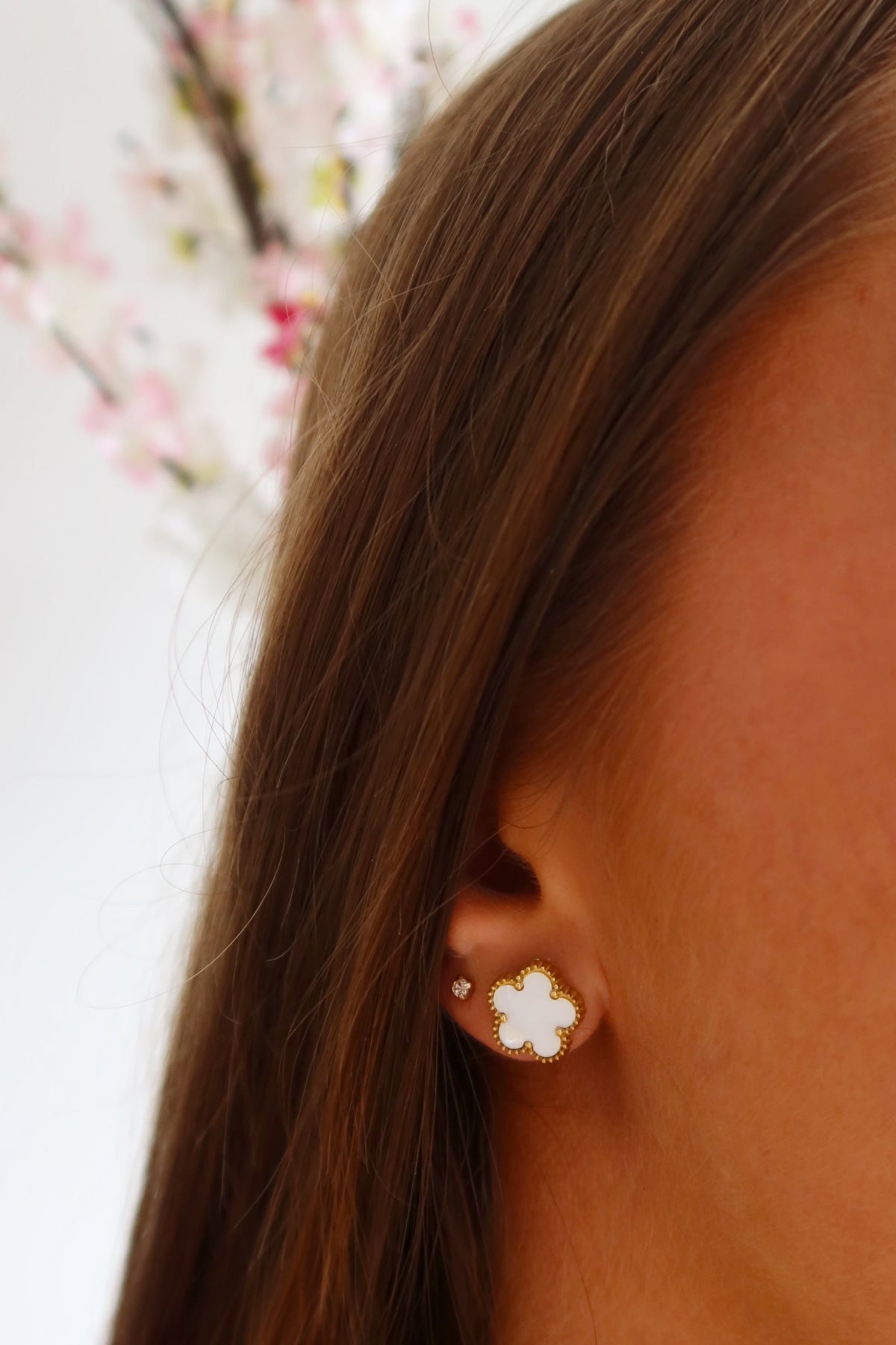 Klaver Knopjes Oorbellen Goud - Wit